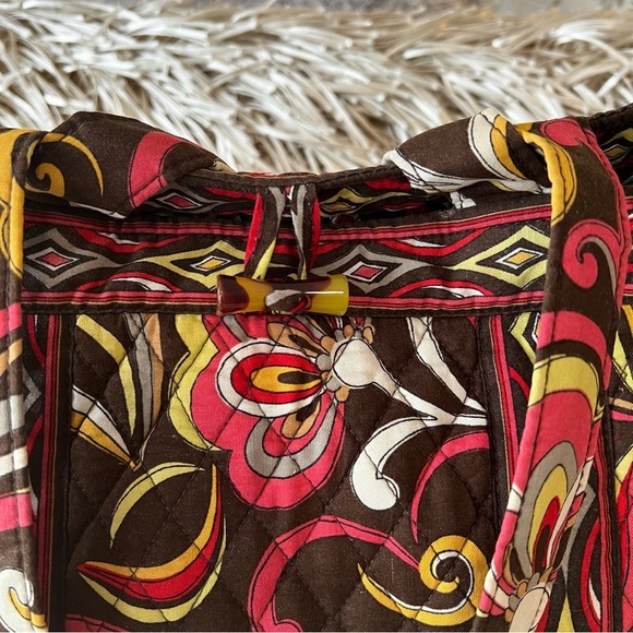 VERA BRADLEY Puccini Tic Tac Tote 2008 Toggle Close 2 Handles Brown Yellow Y2K - Picture 3 of 11